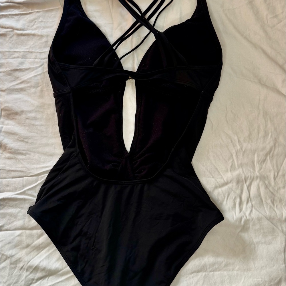 Black Strappy One-Piece Swimsuit